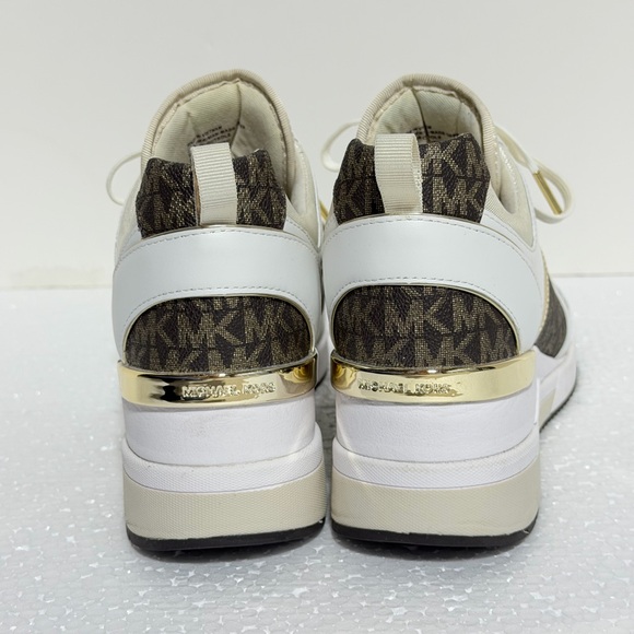 NEW Michael Kors White and Brown Wedge Heal Sneakers with Gold Accents - SZ 10M - Picture 4 of 6